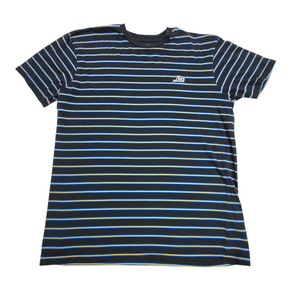 ...Lost Enterprises Mens Large Striped T-Shirt Black Blue Skate Surf Crew Tee